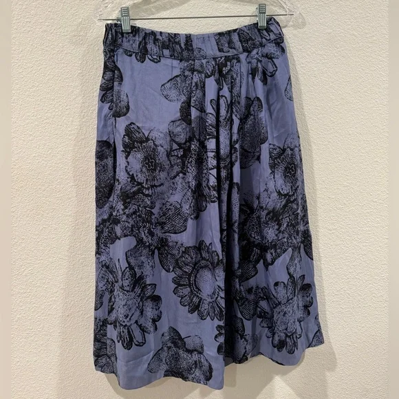 Anthropologie Blue Floral A-Line Skirt - Picture 10 of 16